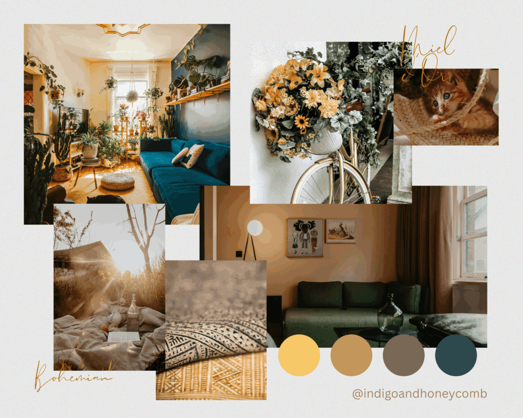 Miel d'Or butter yellow color trend Bohemian mood board