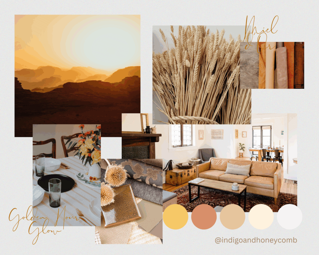 Miel d'Or butter yellow color trend Golden Hour Glow moodboard