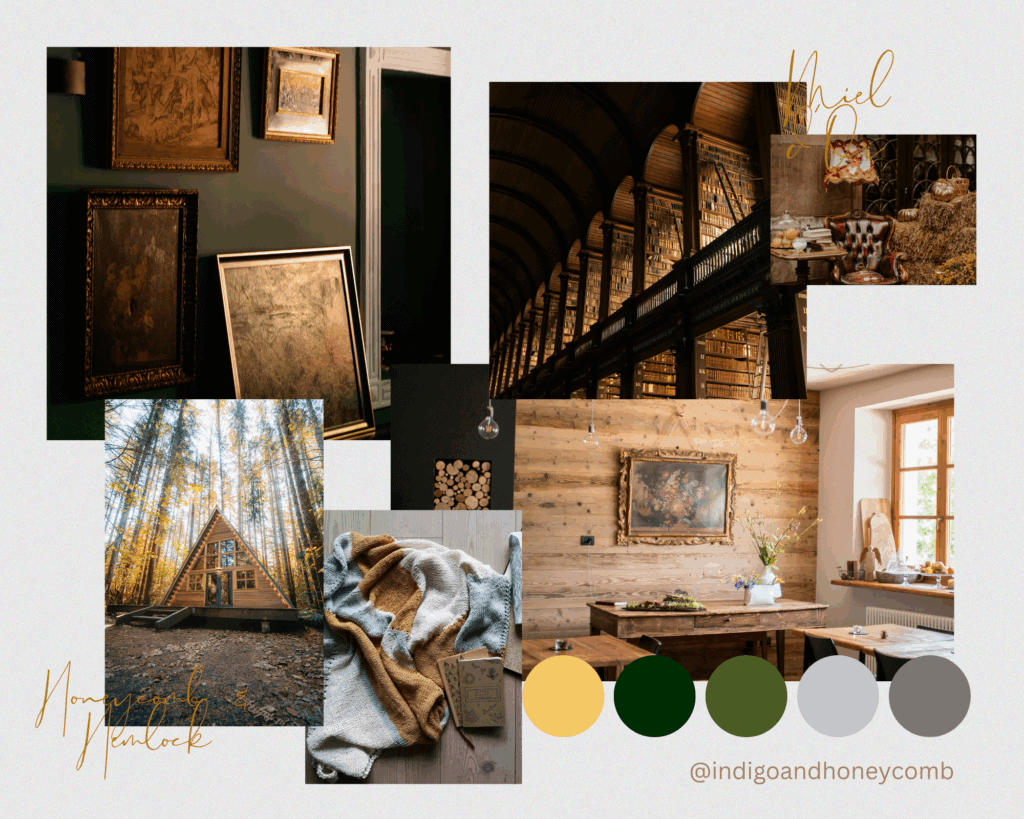 Miel d'Or butter yellow color trend Honeycomb and Hemlock moodboard