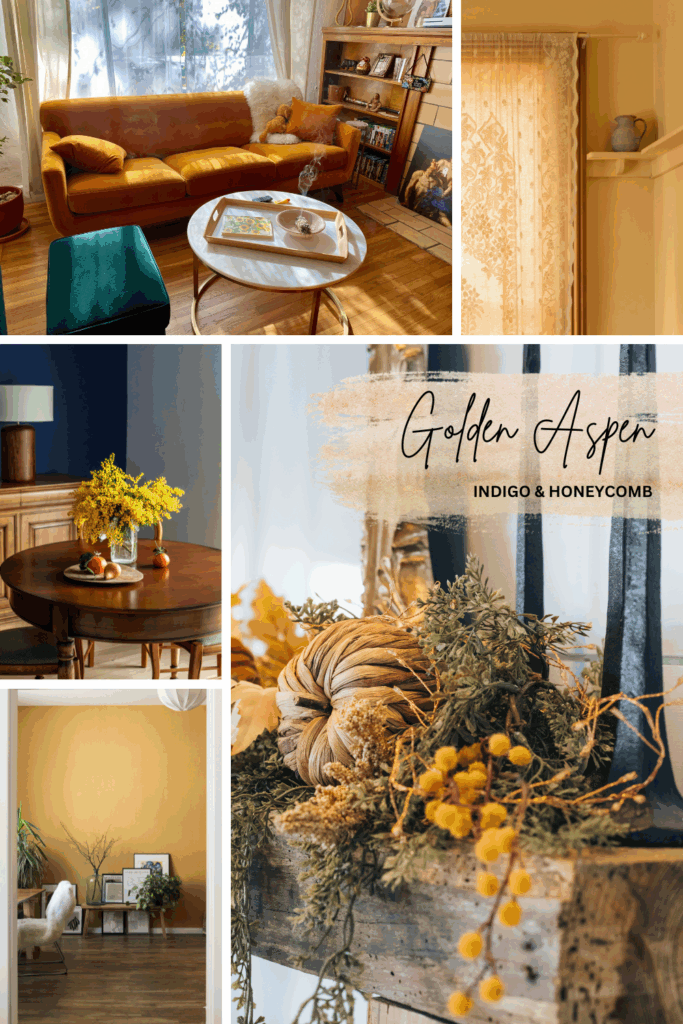 Three design styles featuring Golden Aspen: Mid-century Modern, Organic Modern, and Classic Traditional.