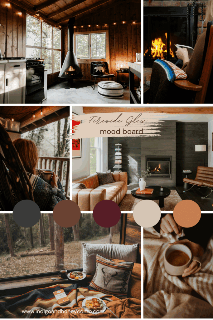 Fireside Glow color palette moodboard showcasing how to transition your home from fall to holiday
