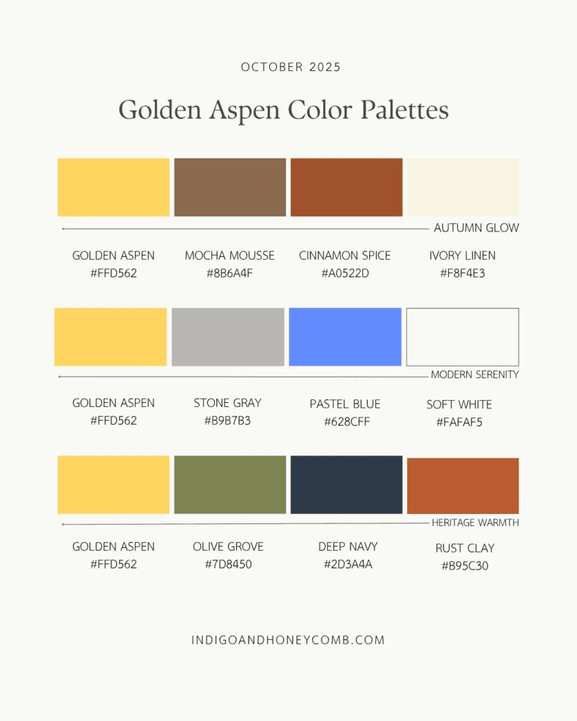 Golden Aspen color palettes for interior design and fall inspiration.