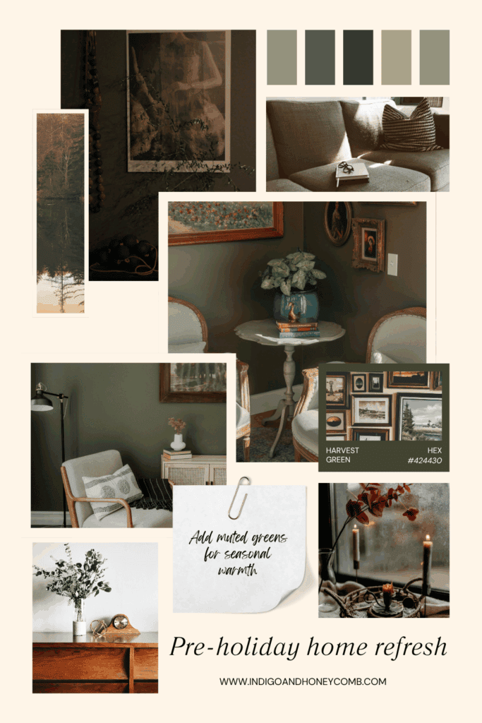 Pre-holiday home refresh - add muted greens for seasonal warmth