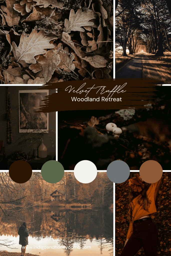Velvet Truffle Woodland Retreat color palette mood board