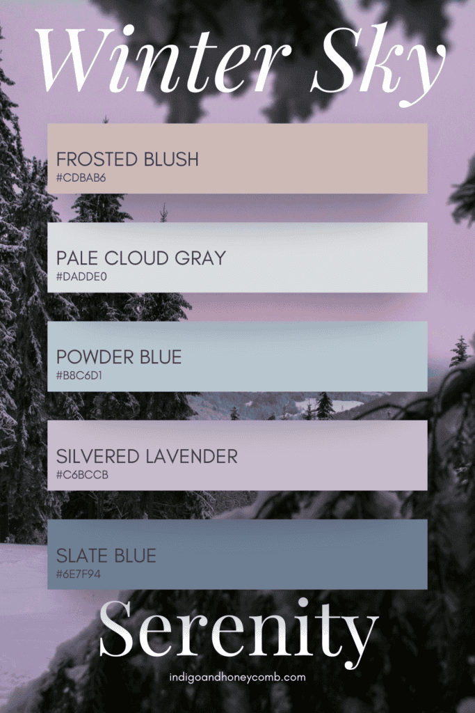 Frosted Blush dusty rose color palette - Winter Sky Serenity