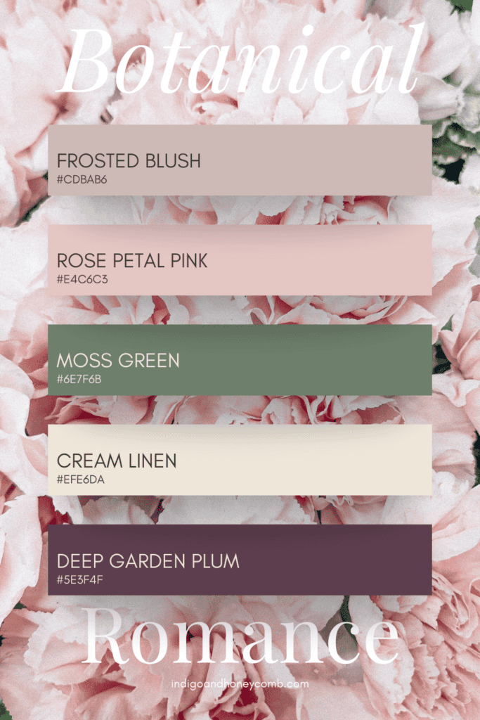 Frosted Blue dusty rose color palette - Botanical Romance