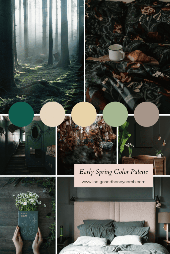 early spring color palette focusing on the March color of the month Moorland Reverie