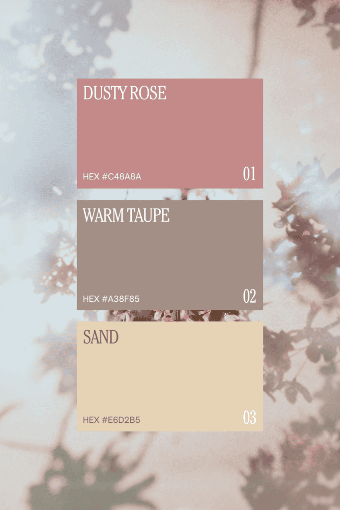 What colors go with pink - here's a dusty rose, warm taupe and sand color palette