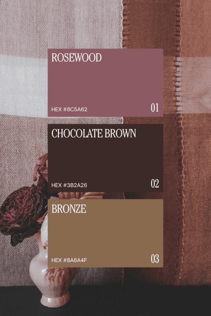 what colors go with pink - here's a rosewood, chocolate brown, and bronze color palette