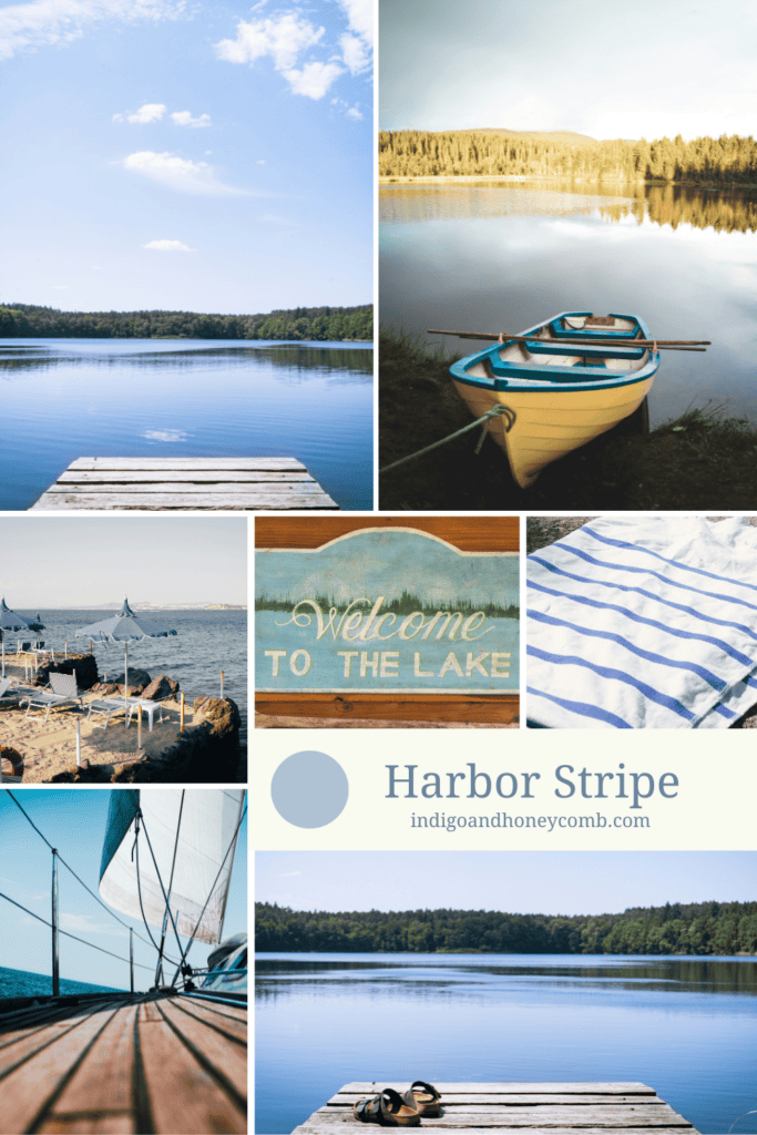 Nautical blue - highlighting the trending Lakeside aesthetic and Harbor Stripe, July color of the month